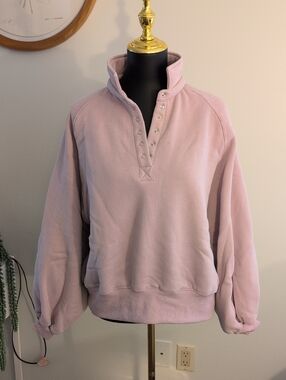 Cozy Light Pink Snap-Placket Pullover Sweatshirt
